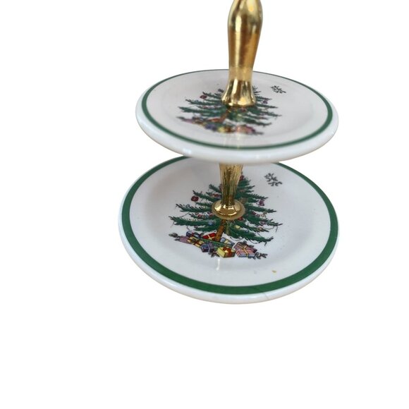 Spode Christmas Tidbit Server Ornament 2 Tier Porcelain Tree Design - Picture 5 of 6